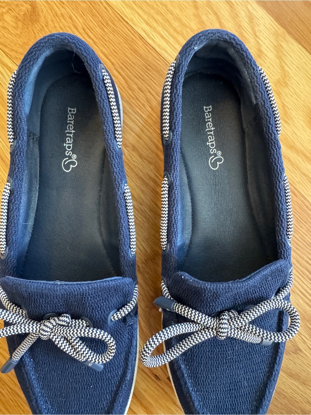 BareTraps Navy Knit Slip-On Moccasins with Contrast Rope Bow - Picture 2 of 9
